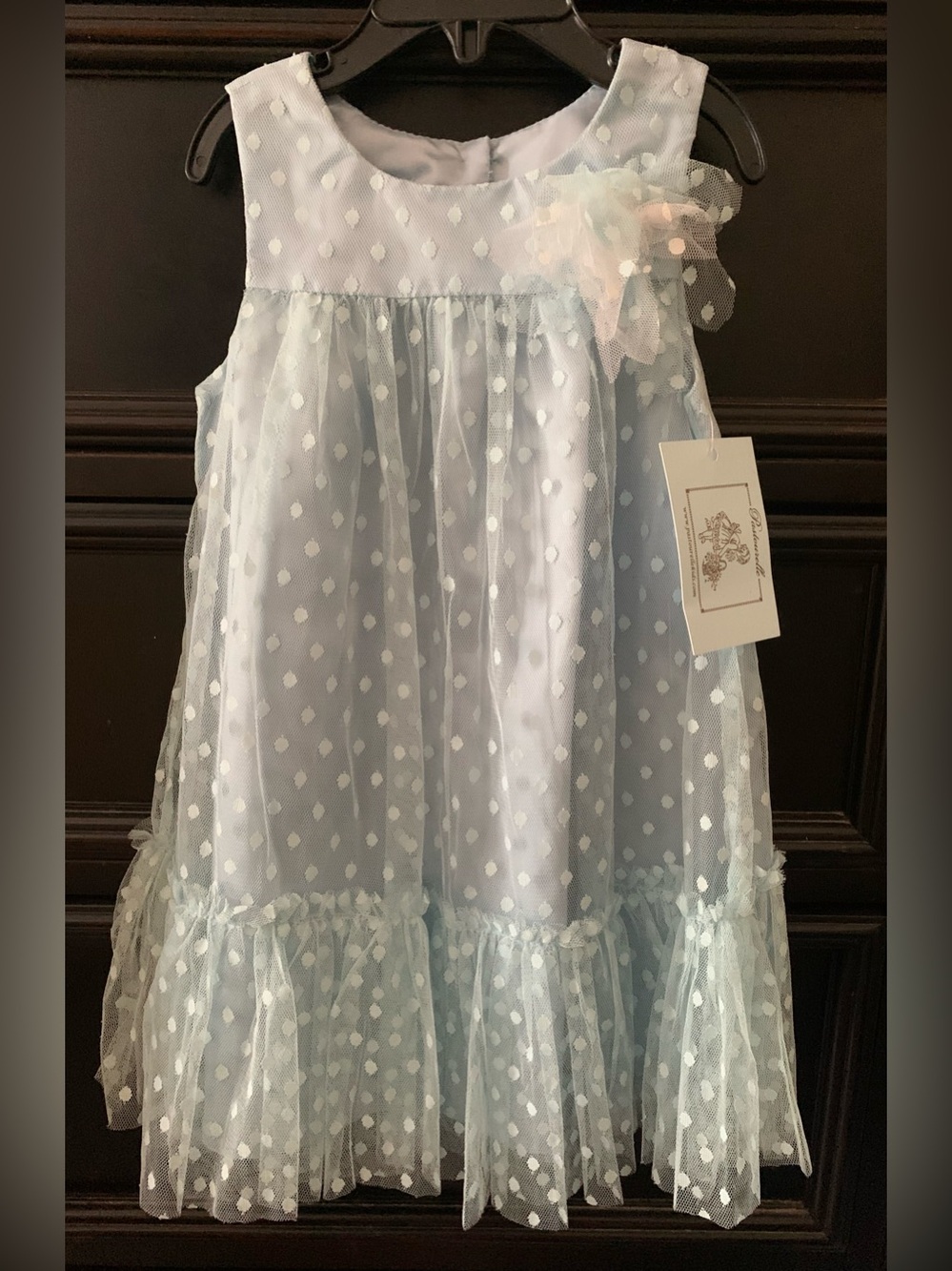 Pastourelle Light Blue Polka Dot Tulle Party Dress